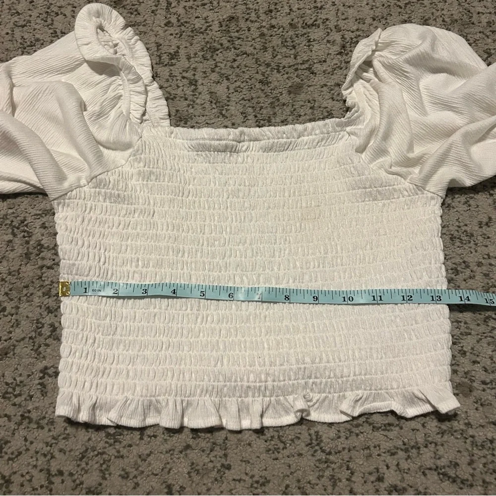 Free People White Brenyce Smocked Puff Sleeve Ruched Crop Size Medium